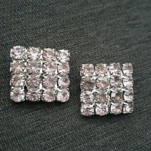 Silvertone Pink Rhinestone Clip Earrings